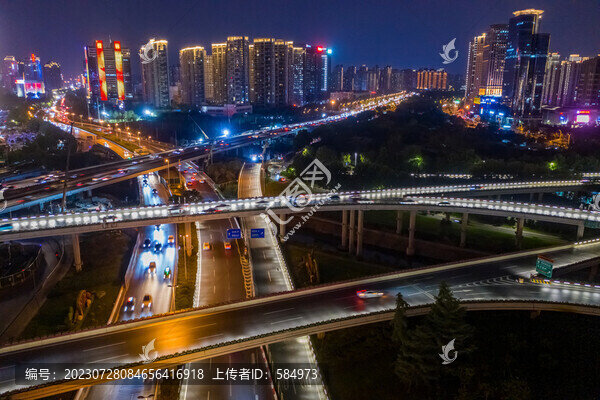 航拍城市立交橋高架橋道路夜景