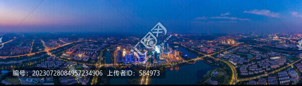 航拍鄭州龍子湖智慧島夜景燈光