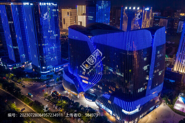 航拍鄭州龍子湖智慧島夜景燈光