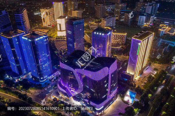 航拍鄭州龍子湖智慧島夜景燈光