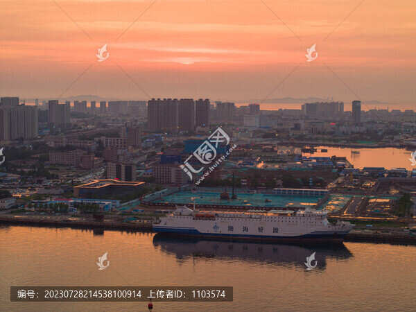 航拍煙臺晚霞
