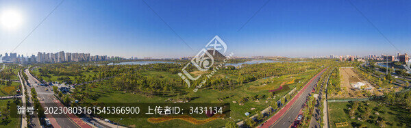 山東濟(jì)南華山湖全景航拍