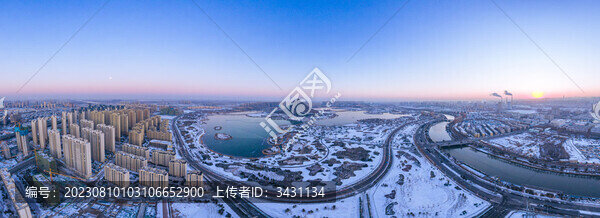 山東濟(jì)南華山湖全景雪天航拍