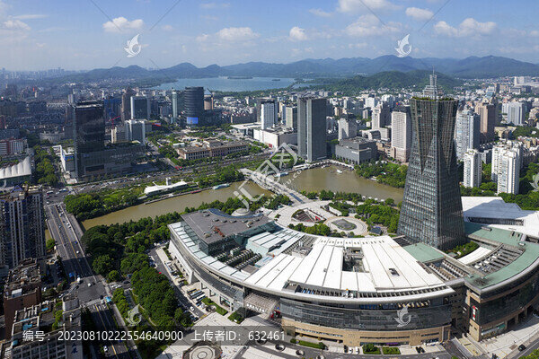 杭州西湖文化廣場航拍城市風(fēng)光