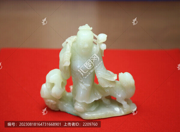 白玉雕東方朔偷桃擺件