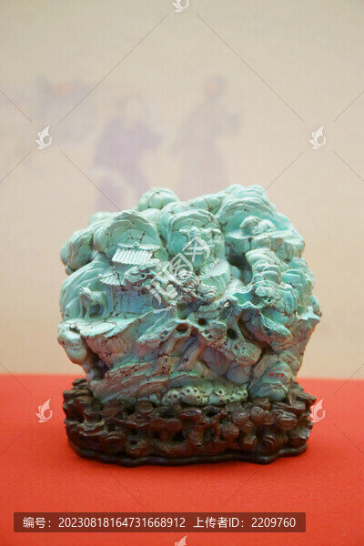 松石雕鹿鶴同春人物山景