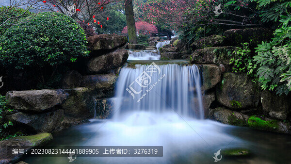 慢門瀑布流水園林風(fēng)光