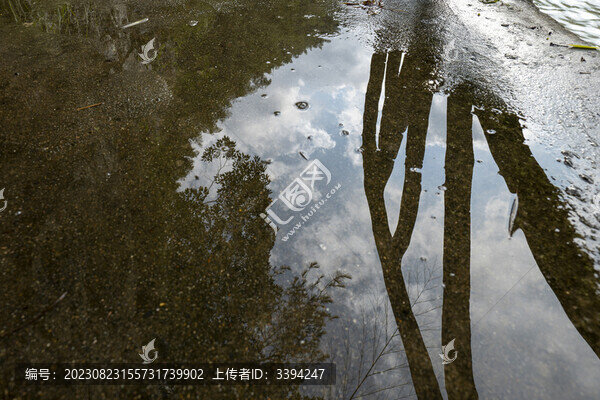 藍(lán)天白云水面倒影