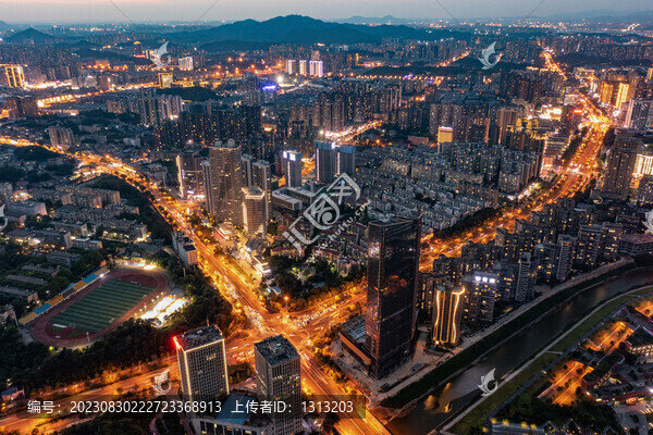 航拍湖南長(zhǎng)沙岳麓區(qū)城市夜景