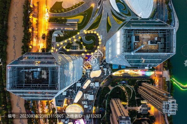 航拍湖南長沙梅溪湖夜景