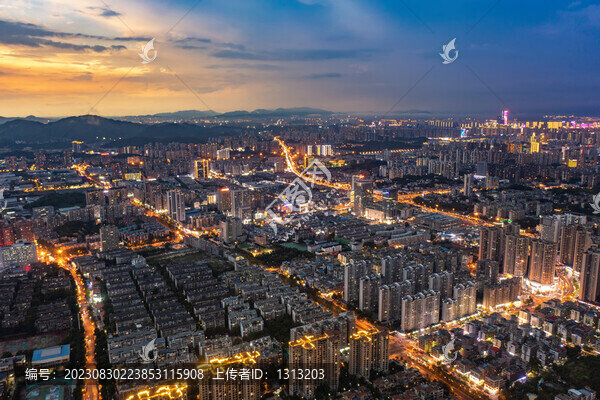 航拍湖南長沙梅溪湖夜景
