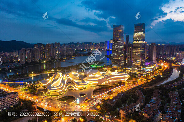 航拍湖南長沙梅溪湖夜景
