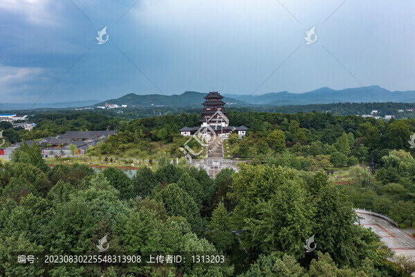 航拍湖南長沙寧鄉(xiāng)花明樓景區(qū)