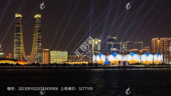 杭州錢江新城燈光秀夜景