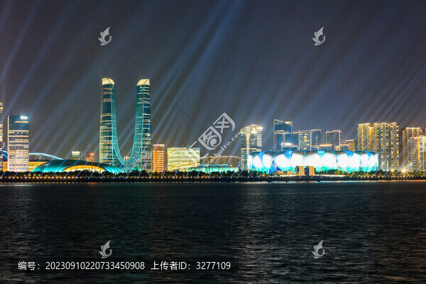 杭州錢江新城燈光秀夜景