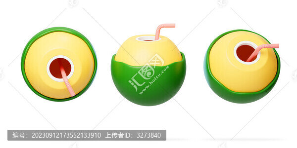 椰子飲料管吸椰子汁海邊3D