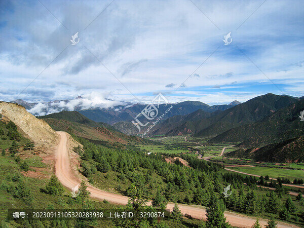 綠色的山上蜿蜒的小路