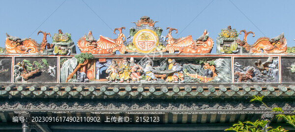 古建筑五福捧壽陶塑瓦脊