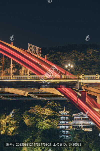 廣西柳州文惠橋和文廟建筑夜景