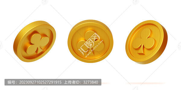 撲克牌花色梅花游戲金幣3D