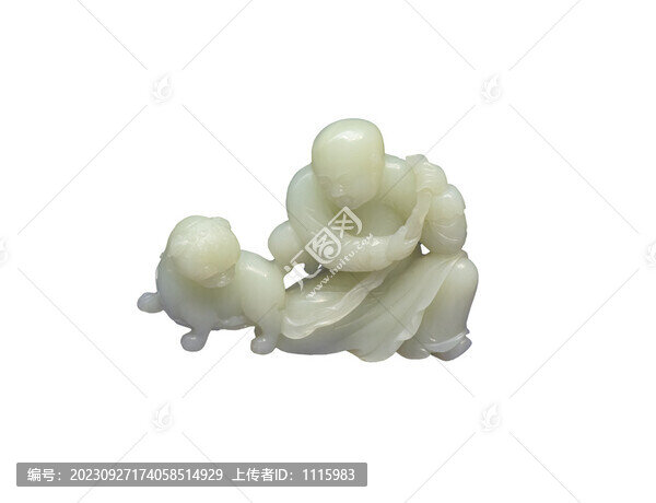清代青玉戲獅人擺件