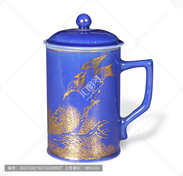 民國(guó)祭藍(lán)釉描金松鶴茶杯