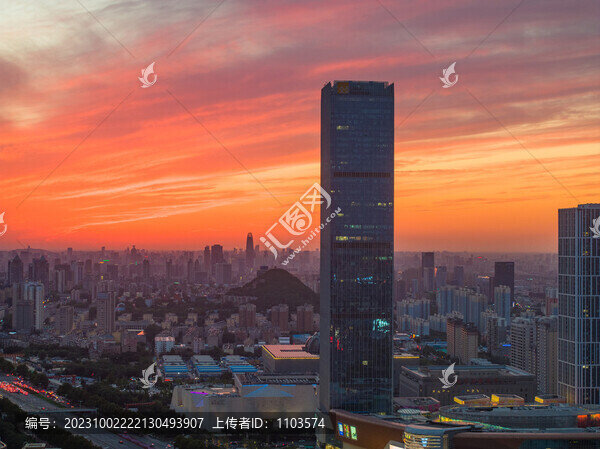 航拍濟(jì)南東部新城日落晚霞