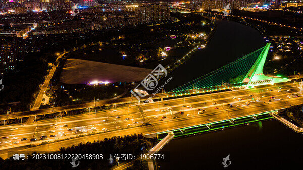 夏季的中國長春衛(wèi)星大橋夜景
