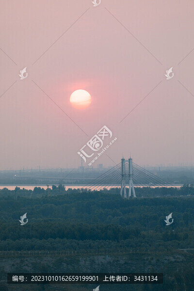 山東濟(jì)南黃河大橋日落