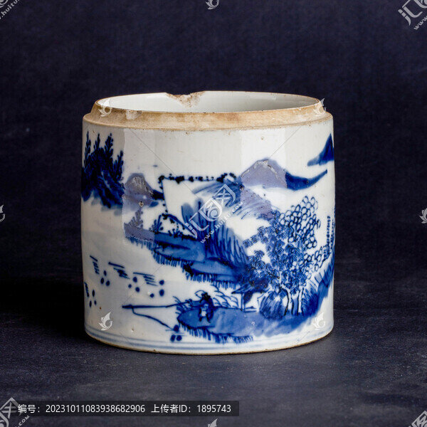 清中期青花山水童子垂釣溫酒罐