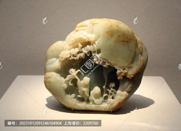 青玉和合二仙圖山子