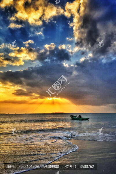 海邊風(fēng)景自然風(fēng)光夕陽(yáng)漁船云