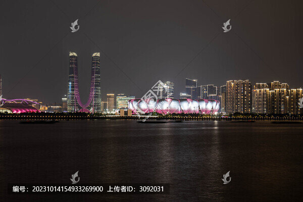 杭州城市江景夜晚