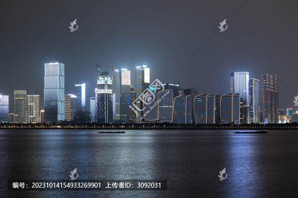 杭州城市江景夜晚