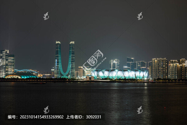 杭州城市江景夜晚