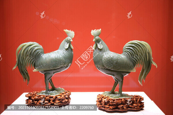 玉雕青玉對(duì)雞