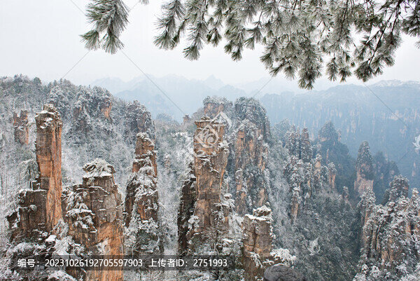 張家界天子山峰林雪景