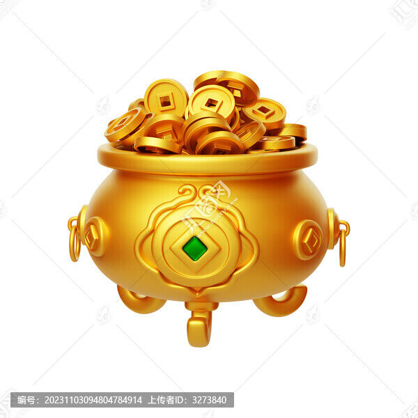 新年招財(cái)聚寶盆金幣新春3D
