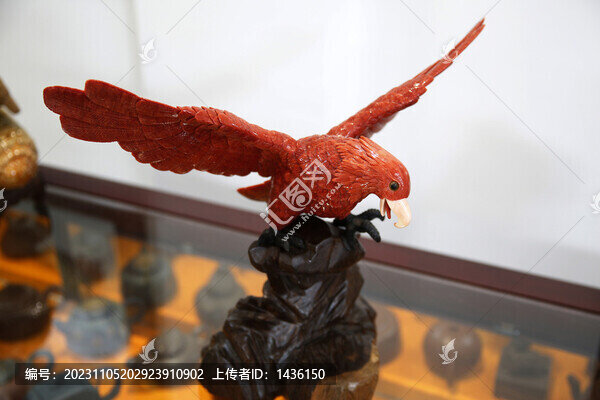 紅珊瑚擺件老鷹