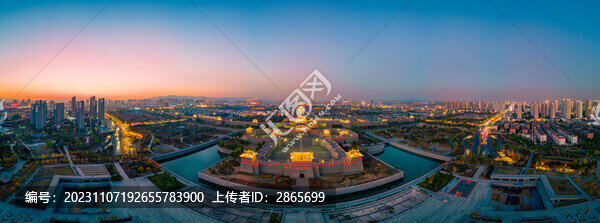 山西大同古城夜景全景航拍
