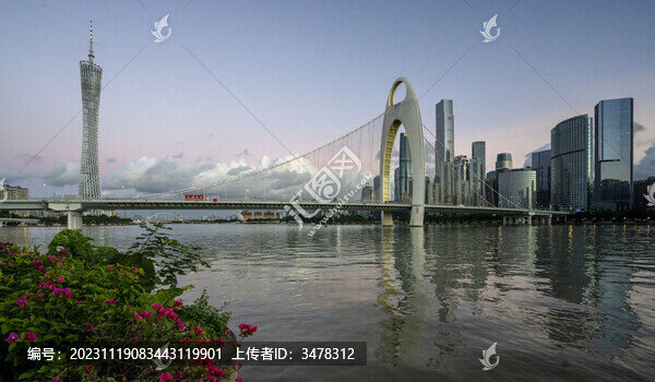廣州現(xiàn)代城市風(fēng)光廣州塔獵德大橋