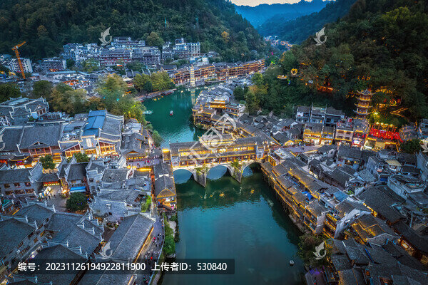 航拍苗族特色建筑夜景