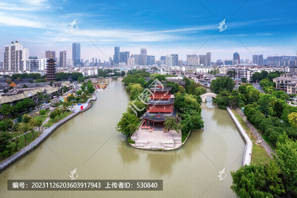 航拍淮安中洲島清江浦樓