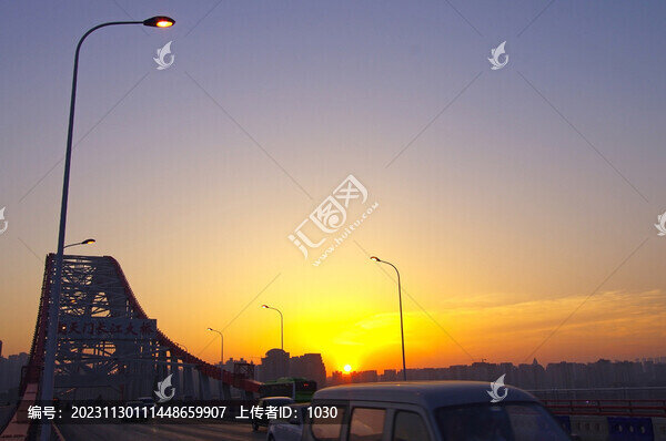 長江大橋傍晚黃昏夕陽
