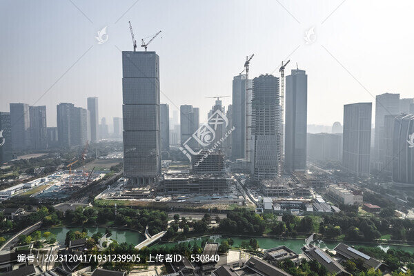 航拍杭州錢江南岸城市建設(shè)