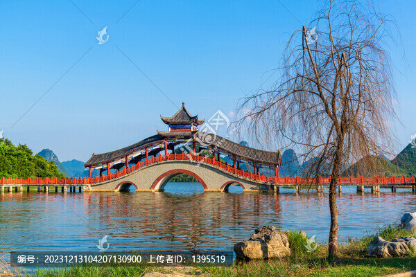 公園拱橋枯樹