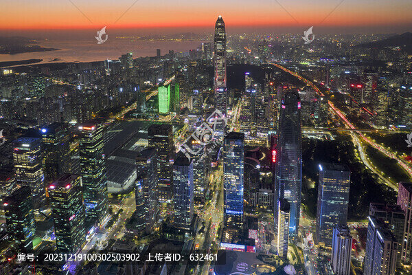 深圳福田中心區(qū)航拍城市風(fēng)光夜景