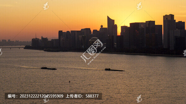 杭州市錢塘江濱江兩岸夕陽風(fēng)光