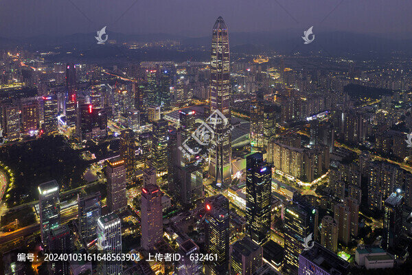 深圳福田中心區(qū)航拍城市風光夜景