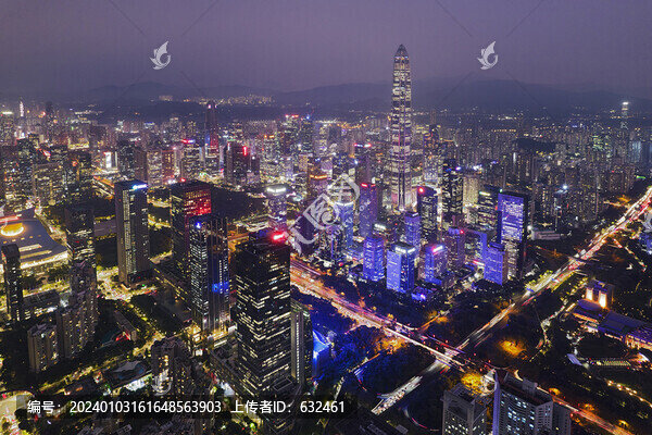 深圳福田中心區(qū)航拍城市風光夜景